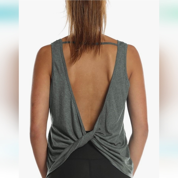 Icyzone Charcoal Gray Twist Backless Athletic Work Out Tank Top Womens Medium - Picture 2 of 10